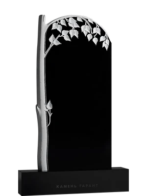 Памятник из черного гранита с резным деревом